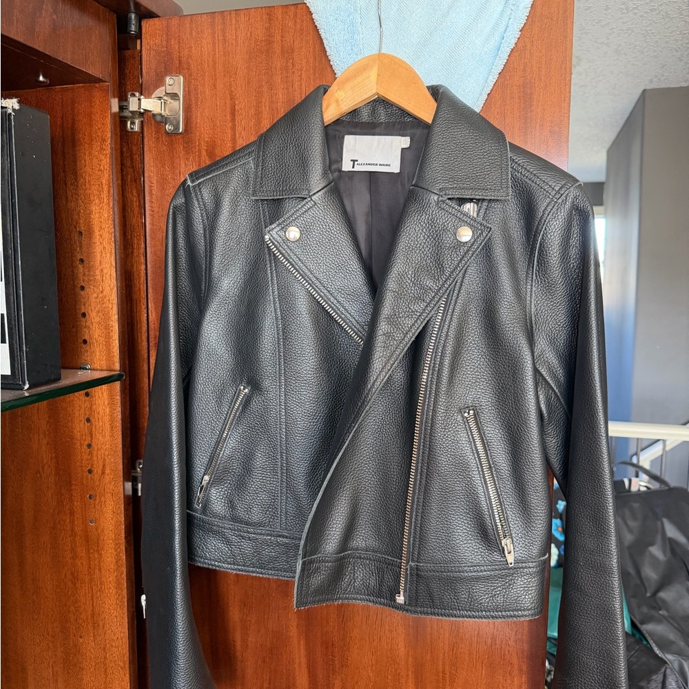 Alexander Wang Black Pebbled Leather Moto Jacket